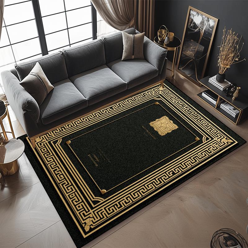 Nowoczesny Dywan z Złotym Obramowaniem Luksusowe Światło Dekoracja Sypialni Salon Sofa Stolik do Herbaty Dywaniki Boczne Zmywalna Mata Podłogowa na Wejście do Kuchni