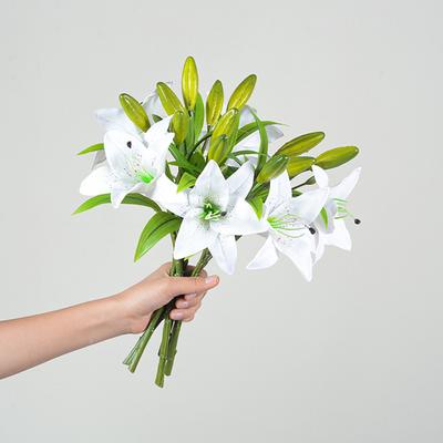 Artificial Lily Branch with Stem Green Leaves Home Wedding Party Faux Flower Floral Arrangement Indoor Outdoor Decoration Photo Props