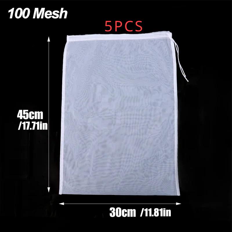 Nylon Milk Filter Bags 100Mesh Reusable Soy Yogurt Tea Beer Coffee Oil Food Filter Net Drawstring Kitchen Strainer Bag Colander
