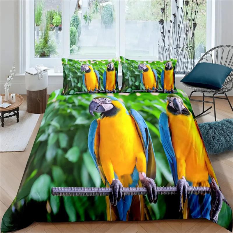 Roztomilá sada ložního prádla s papoušky 200x200 Zimní sady povlaků na přikrývku Twin Full Queen King Ložnicová sada 100% bambusové vlákno Housse De Couette