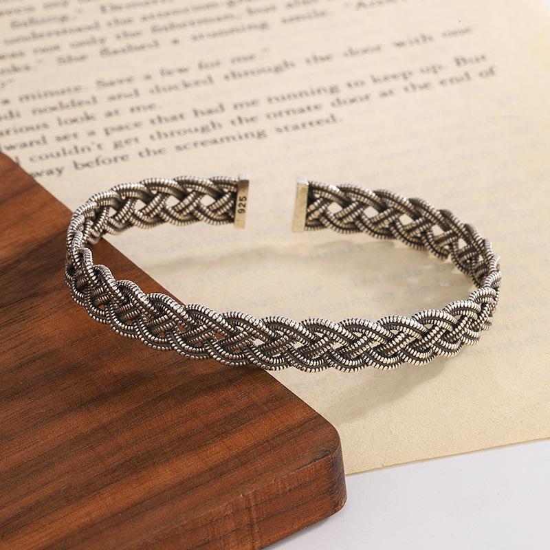French Romantic Woven Hollow Bangle 925 Sterling Silver Fashion Fried Dough Twists Opening Bracelets TYB640 чёрный