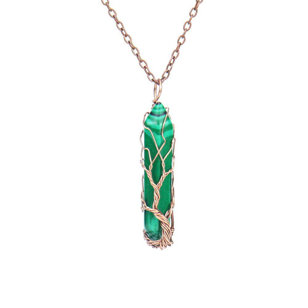 Ancient Red Copper Wound Tree Of Life Natural Crystal Hexagonal Prism Necklace Fortune Tree Necklace N