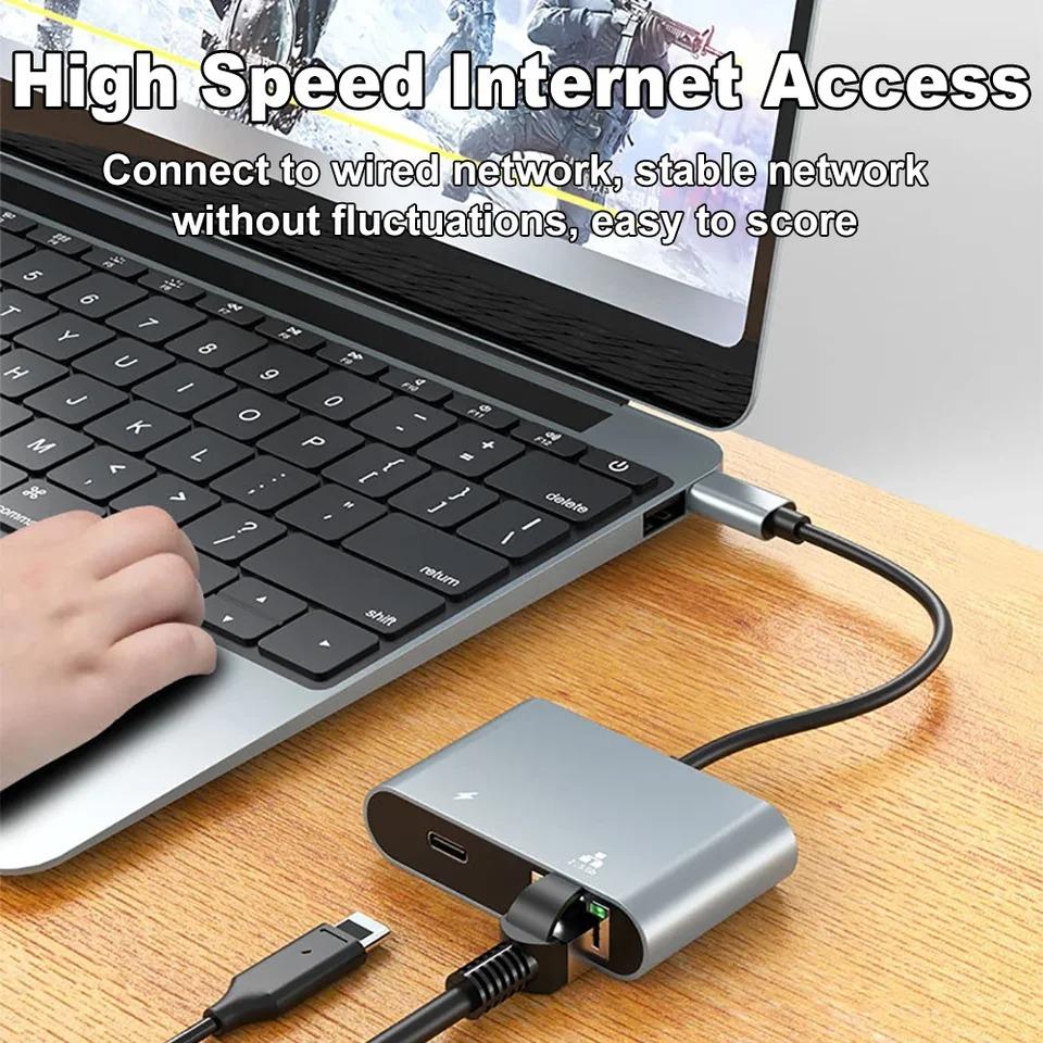 2500Mbps Network Card Type C To Ethernet Adapter 2.5G Gigabit LAN Adapter Support PD 100W Charging for Notebook Tablets Mac Book