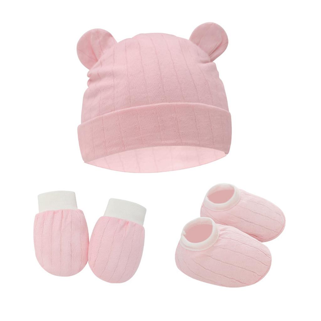 Newborn Beanie Hat Mittens Socks Set Lightweight Beanie Cotton Gloves No Scratch Mitten For Boys Girls