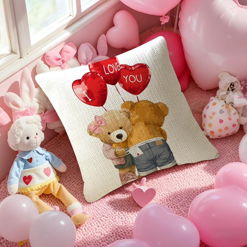 Friendship Companionship Teddy Bear Pillow Case Anti-Dustmite Pillowcase Invisible Zipper Silky Short Plush Sofa Cushion Cover