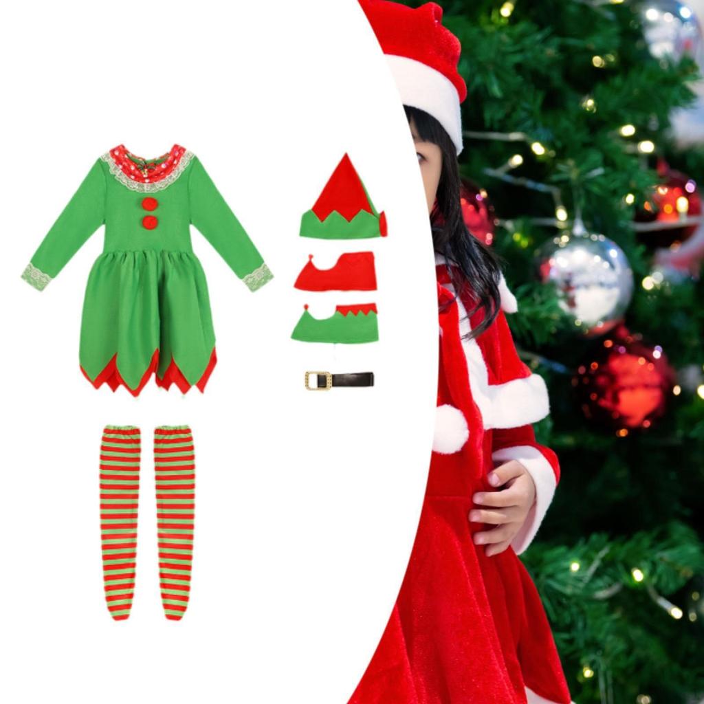 Christmas Elf Costume Set Kids Soft Dress Up for Stage Performance Xmas Year
