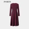 PORTS 2025 Autumn Pleated Waist V-Neck Midi Dress