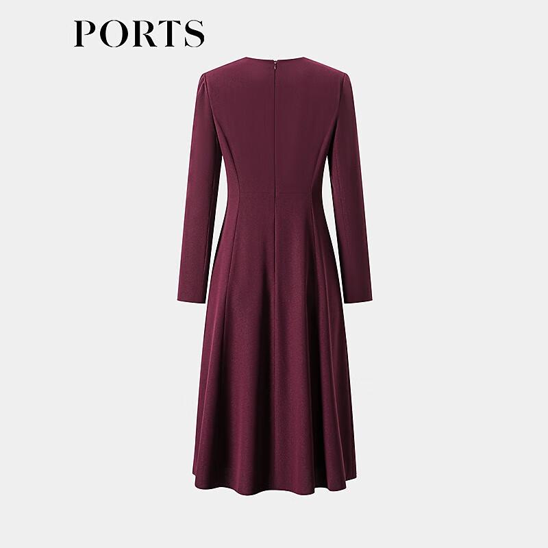PORTS 2025 Autumn Pleated Waist V-Neck Midi Dress