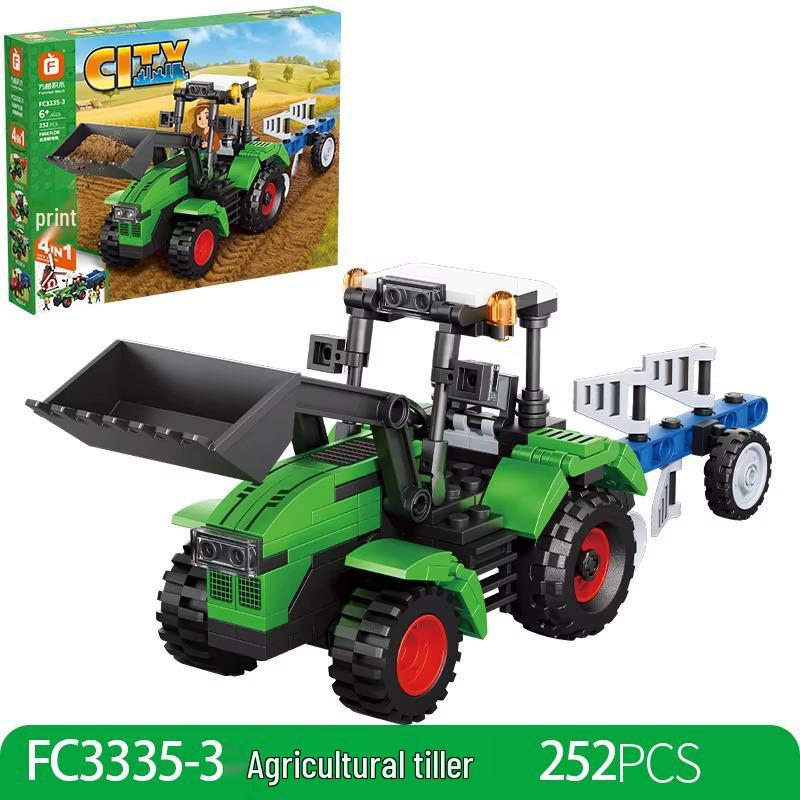 City Farm Tractor & Harvester Model: Educational Building Blocks Toy for Boys