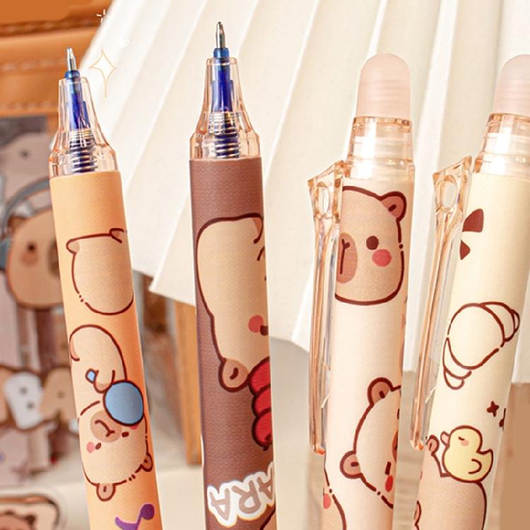 6Pieces Cartoon Gel Pen Erasable Retractable Gel Pen 0.5mm Quick Drying Office Writing Pen for Writing Noting Journaling