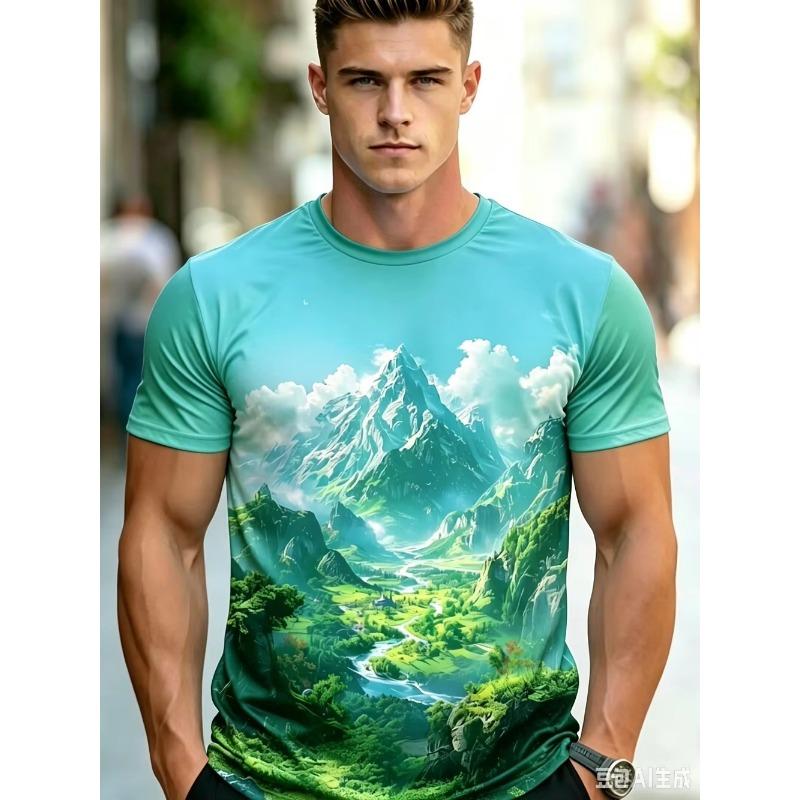 Men Mountain Scenery3D Print Sport Quick-dry Breatha Short-Sleeved T-Shirt Outdoor Street Casual Fashion Harajuku Summer Top