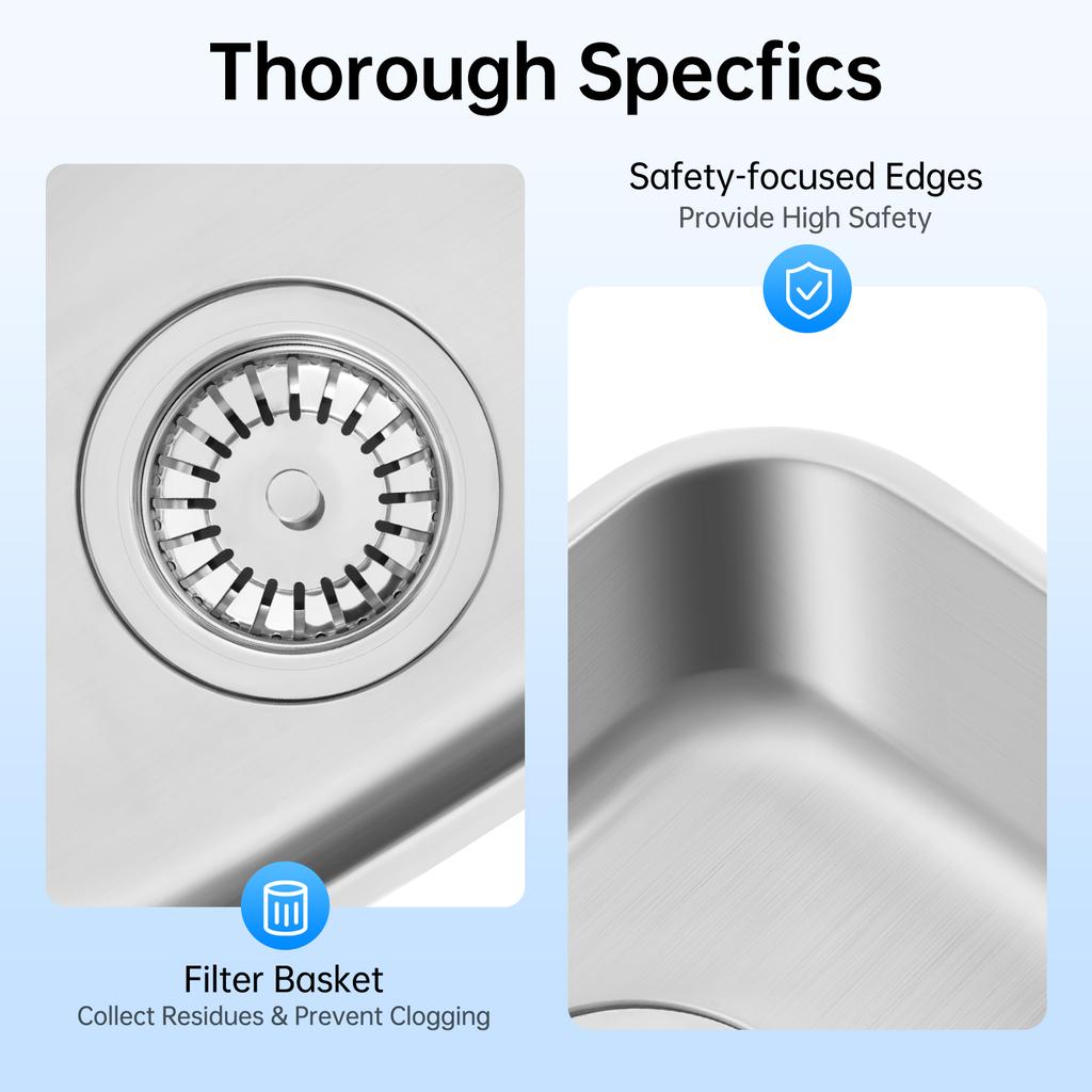 304 Stainless Steel Sink for RV Caravan Camper Boat, Drop in Sink Bowl with Drain Pipe, Compact Kitchen Sink for Trailer Van