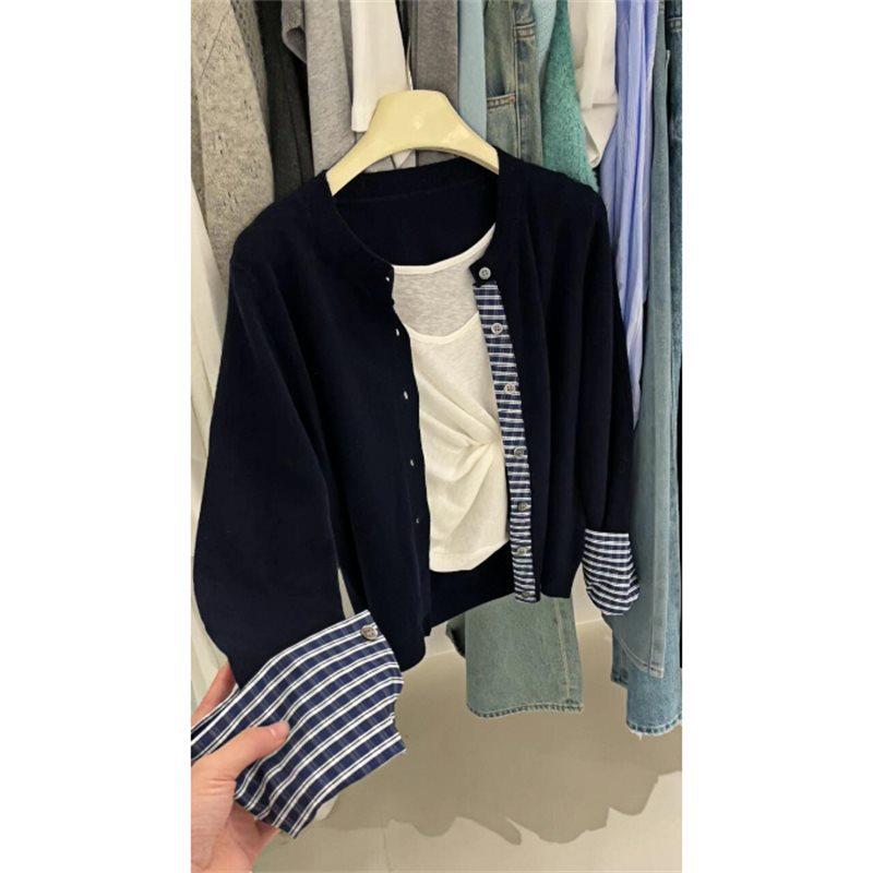 

Chic Patchwork Plaid Knitted Cardigan for Women - Autumn/Winter Slimming Sweater Top Medium темно-синий