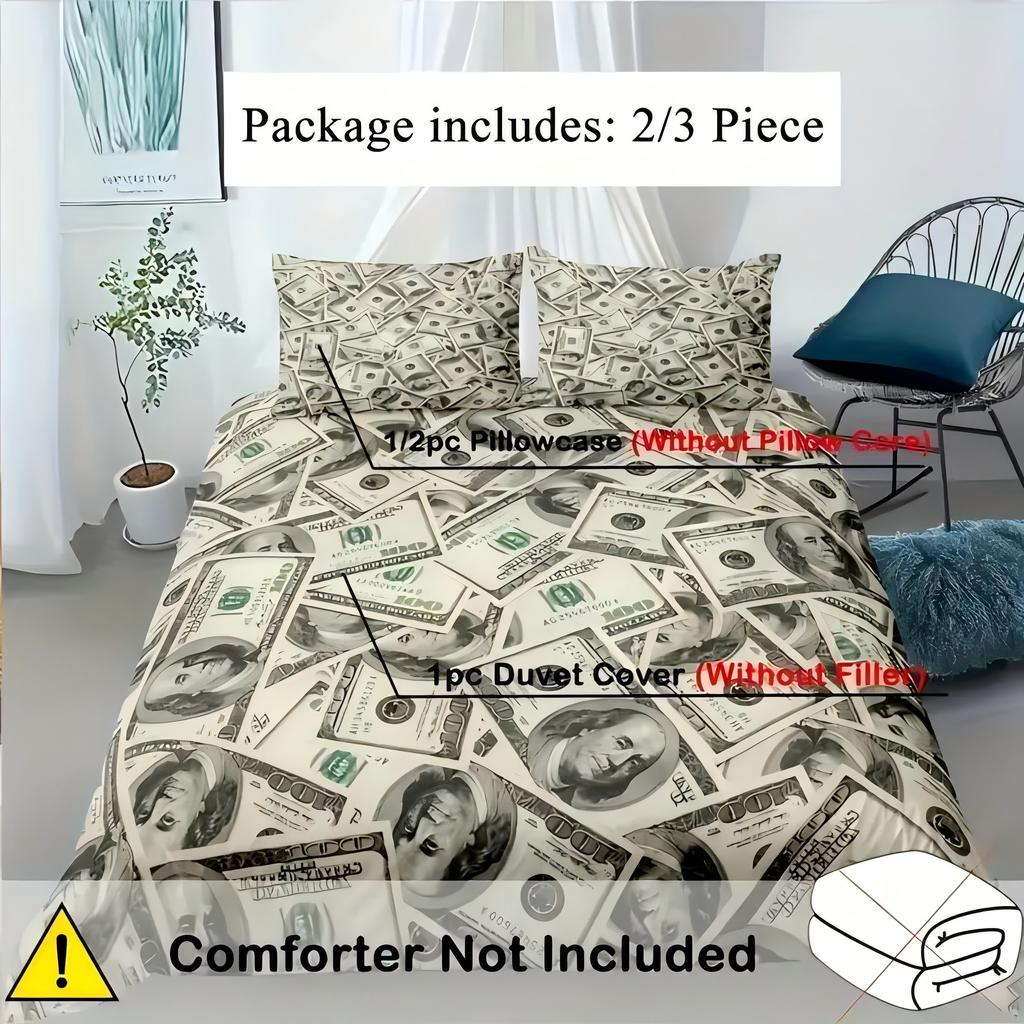 Money 3D Printed Quilt Cover Polyester Dollar Bills Franklin Duvet Cover Pillowcases Home Textiles Soft Comfortable Bedding Set