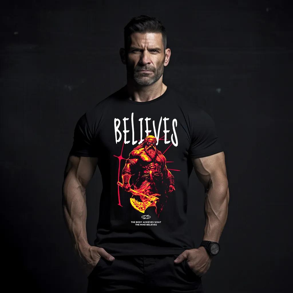 Viking Warrior Men Cotton TShirt Retro Streetwear Fitness Muscle Black - Men s Summer Cotton Graphic Tee S разноцветный