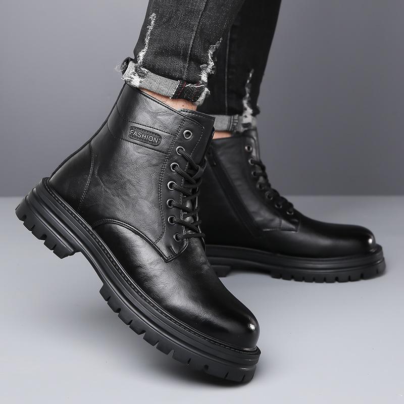 2026 Autumn Winter New Work Boots for Men Fashion Causal Leather Cotton Shoes Male Retro Solid Color Platform Ankle Boots Man