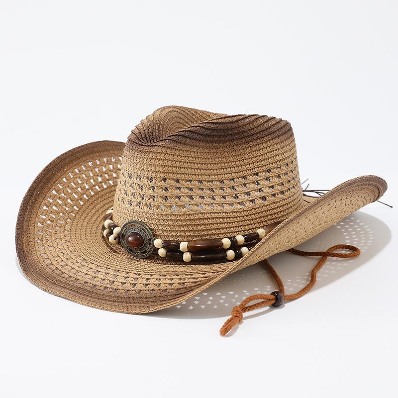 Accessories Western denim straw hat summer outdoor hollow breathable sun hat European and American retro fashion jazz hat