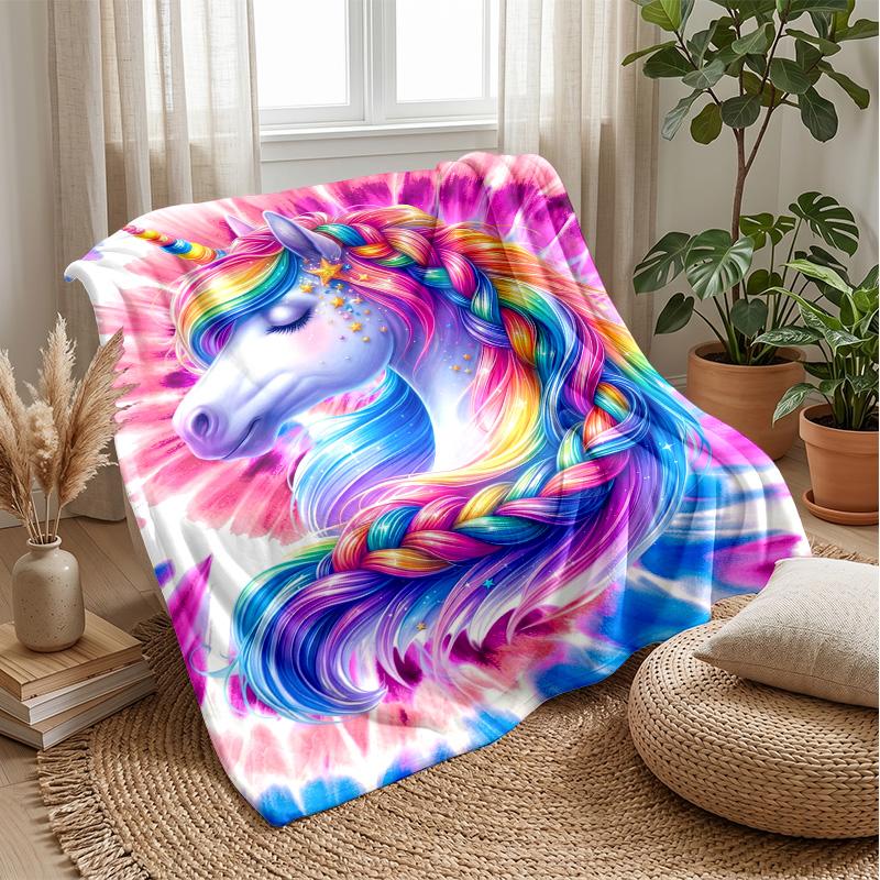 Rainbow Unicorn Theme blanket Lightweight Warm Flannel Blanket Decorative Throw Blanket for Home Decoration