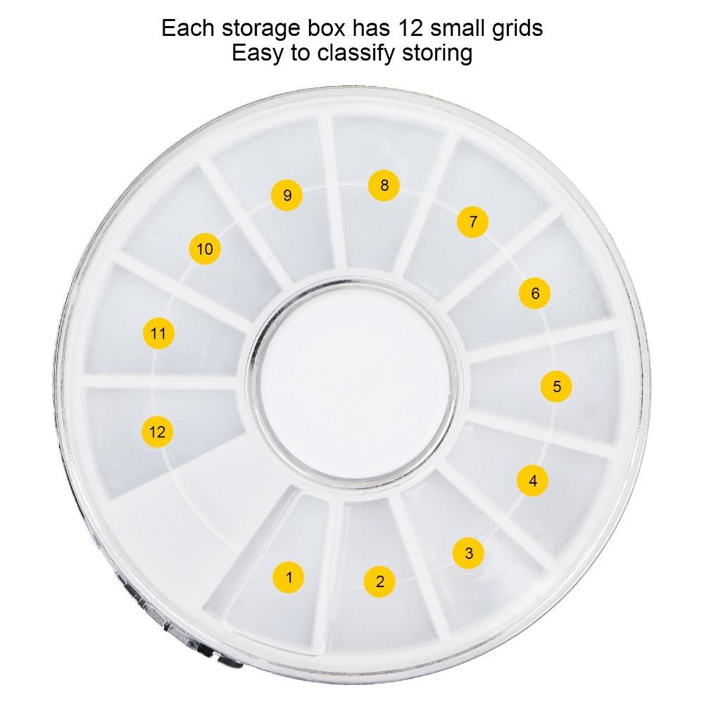 10pcs Round Nail Charms Organizer Box 12 Grids Round Beads Container Grids Storage Case Earrings