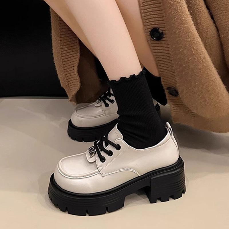 British style lace-up small leather shoes women's 2025 spring and autumn new ins trendy Internet celebrity fashion versatile platform loafer single sh
