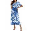 Fashion Women's Summer V-neck Short Sleeve Tie- Retro Print Beach Dress
