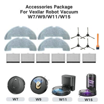 Replacement Parts For Vexilar W7/W9/W11/15 Robot Vacuum Cleaner Parts with HEAP Filter Mop Pad Side Brush Clean Brush