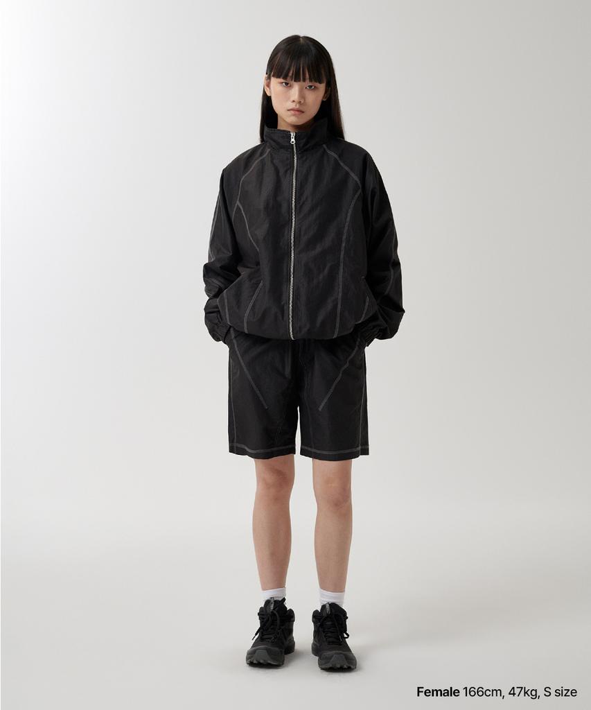 Mahagrid Cover Stitch Nylon Track Jacket Black(Mg2Fsmj247A)