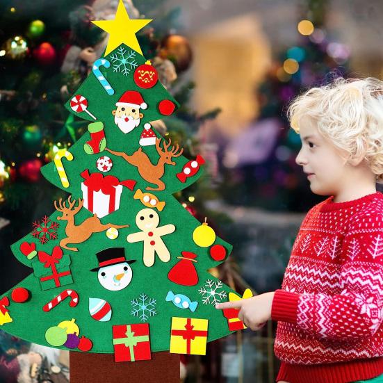 Plstěný vánoční stromek pro batolata DIY vánoční stromek s ozdobami Vnitřní vánoční dveřní nástěnné závěsné dekorace Vánoční aktivity Dárky pro děti