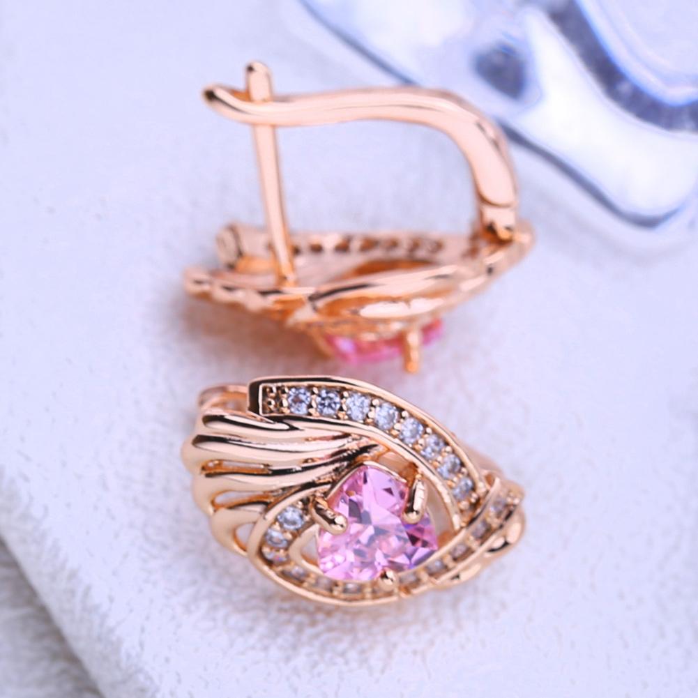 LSOOYH Ohrclips in Roségold, modische Ohrringe für Frauen, Geometrie, rosa Zirkonia, Ohrstecker, Schmuck