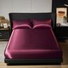1Pc Satin Fitted Sheet Solid Colour Twin Full Queen Ice Silk Mattress Cover Natural With Elastic Band Bed Sheet (No Pillowcase)