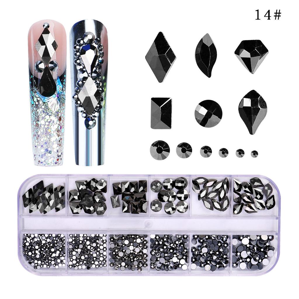New 12 Grid Nail Drill Irregular Flat Bottomed Rhinestone AB Nail Accessory Nail Decoration