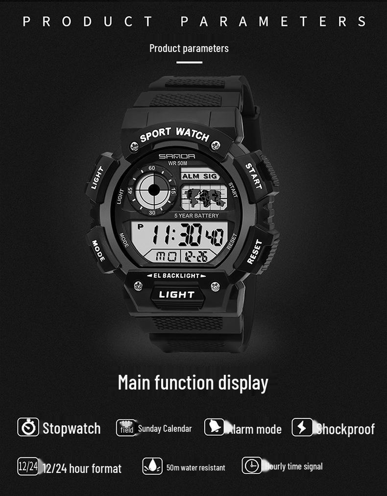 Sanda Men's & Women's Multifunction Waterproof Shockproof Watch with Alarm