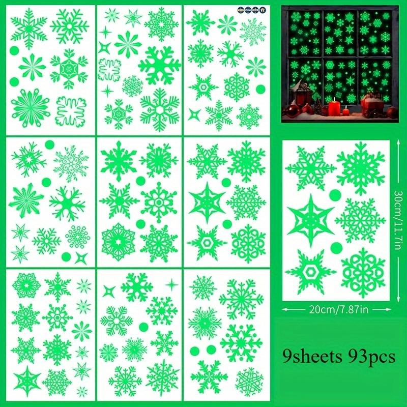 

9 sheets 93pcs Christmas Windows Stickers Luminous Snowflake Sticker Removeable Fluorescent Decals Vinyl Sticker for Xmas Decor 20x30cm