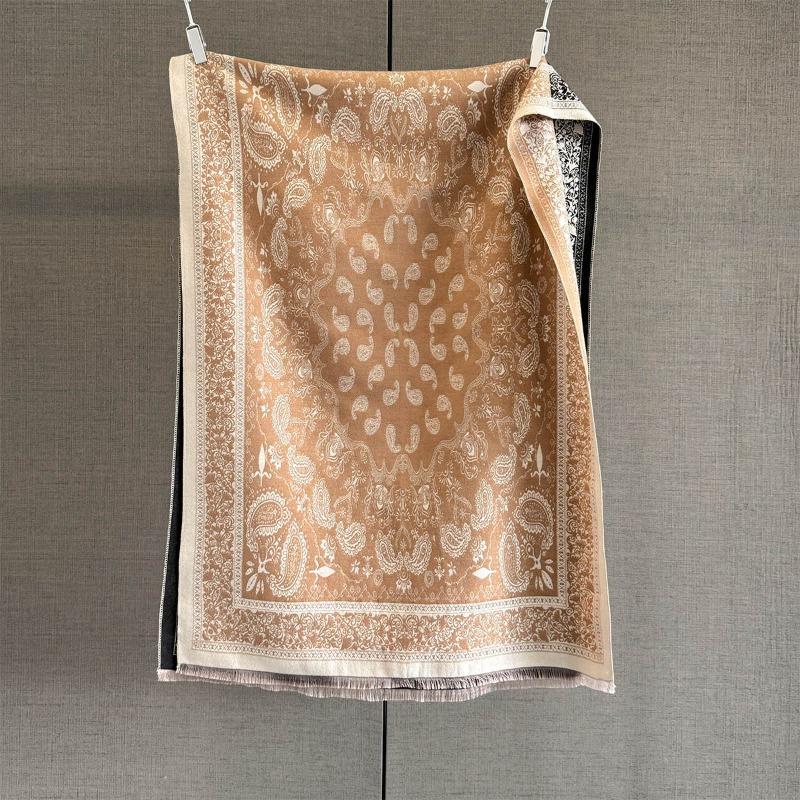 Autumn Retro Splicing Contrasting Cashew Flower Jacquard Scarf Women's Versatile Thickened Warm Neck Scarf Shawl