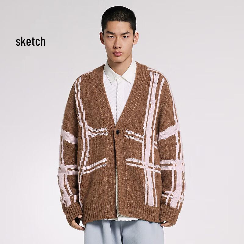 

Мужской кардиган Croquis 2023 Зима с V-образным вырезом и цветными блоками XS