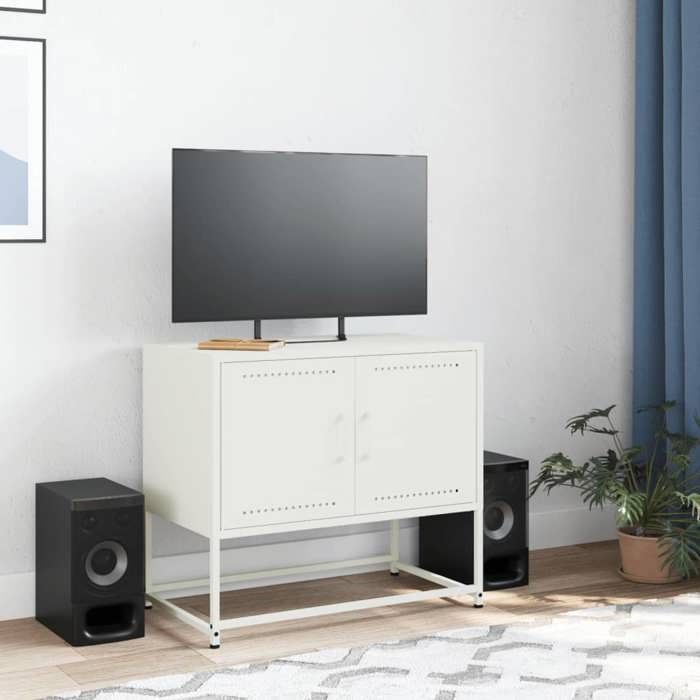 VidaXL TV Stand White 68.5x39x60.5 Cm Steel, TV Stand, TV Sideboard, Multimedia Unit, TV Bench, Hi-fi Cabinet, Center of 846475