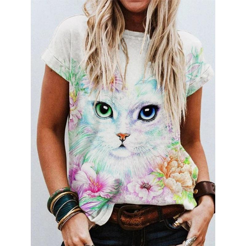 

Женская футболка с короткими рукавами и 3D-принтом Holiday Weekend Basic с круглым вырезом и обычным цветочным принтом 6XL