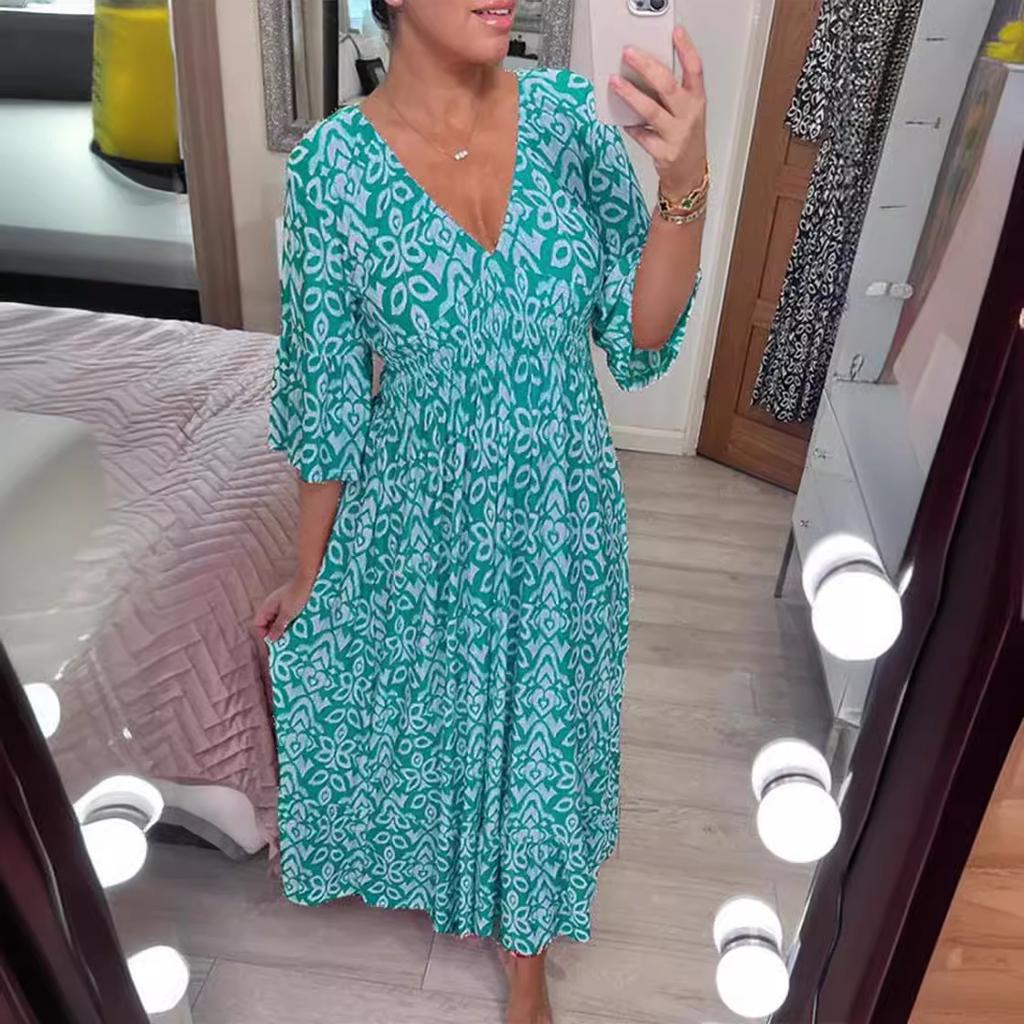 IHUASU Robe fleurie grande taille à col en V et super fée pour la plage, les vacances, la plage, jupe longue