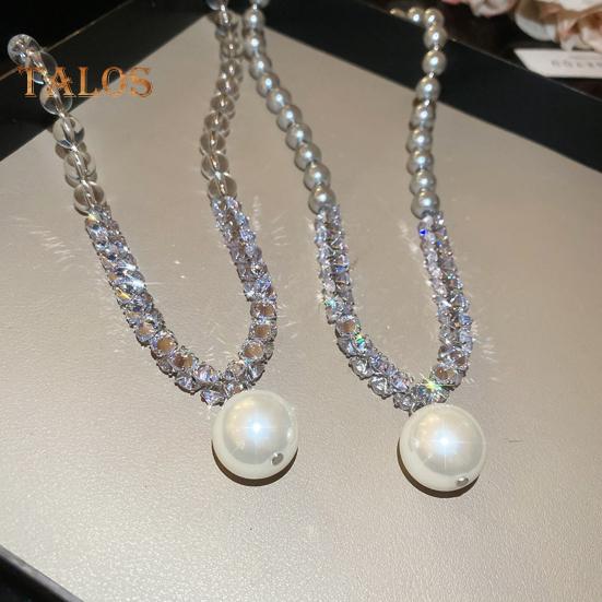 Faux Pearl Necklace for Women Faux Pearl Rhinestone Beaded Chocker Bridesmaid Jewelry for Tea Party Wedding Decoration