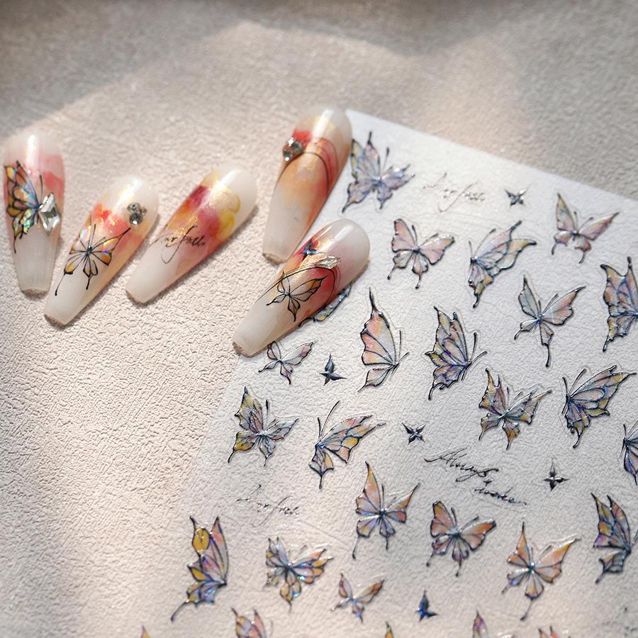 TENSOR Elegant Butterfly Ice Transparent Nail Art Stickers - Aurora Crushed Glass Effect (Model M-871)