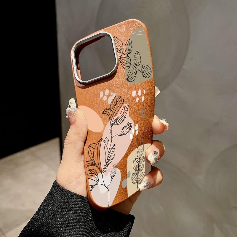 For Magsafe Magnetic Matte Line Flower Print Phone Case for iPhone 16 15 Pro 14 Plus 13 12 Pro Max 11 Shockproof Soft Tpu Slim Leather Texture Cover