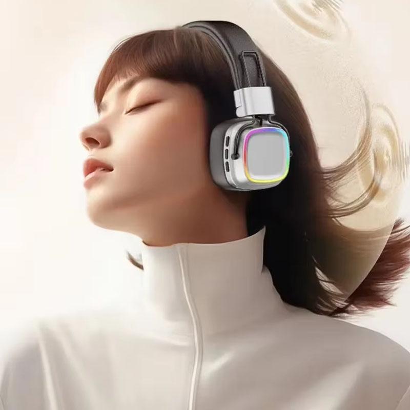Retro Trendy Wireless Headphone Bluetooth 5.3 Long Battery Life Stereo Music Sport Foldable OverEar Headset with Noise Reduction RGB Light