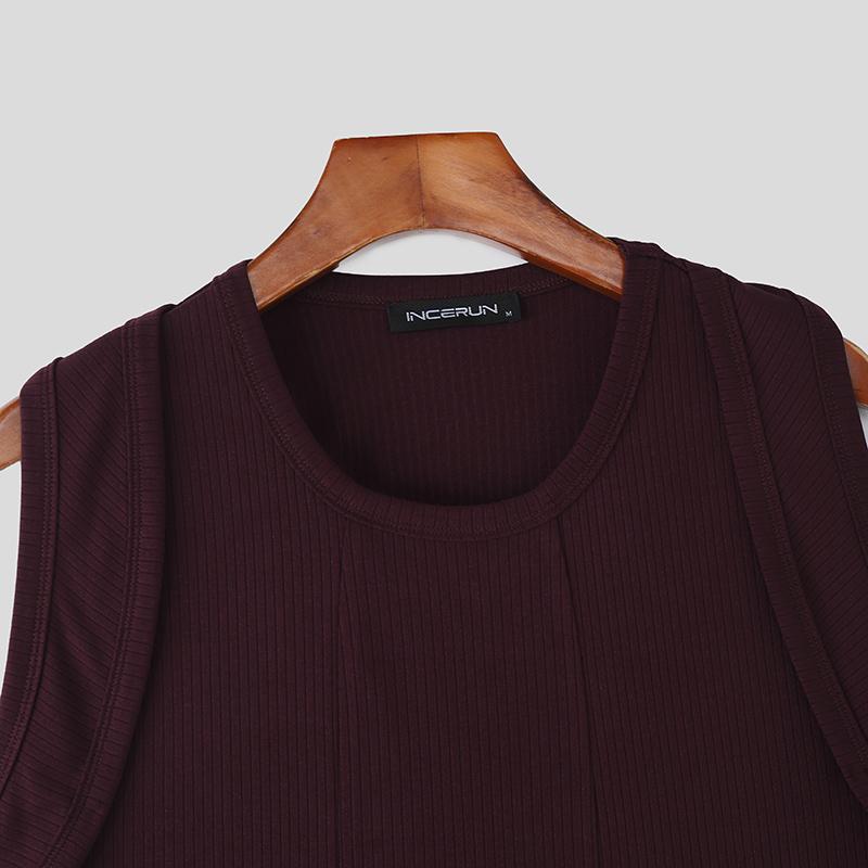 INCERUN Men Sleeveless Solid Color Fitted Ribbed Casual Tank Tops Vest