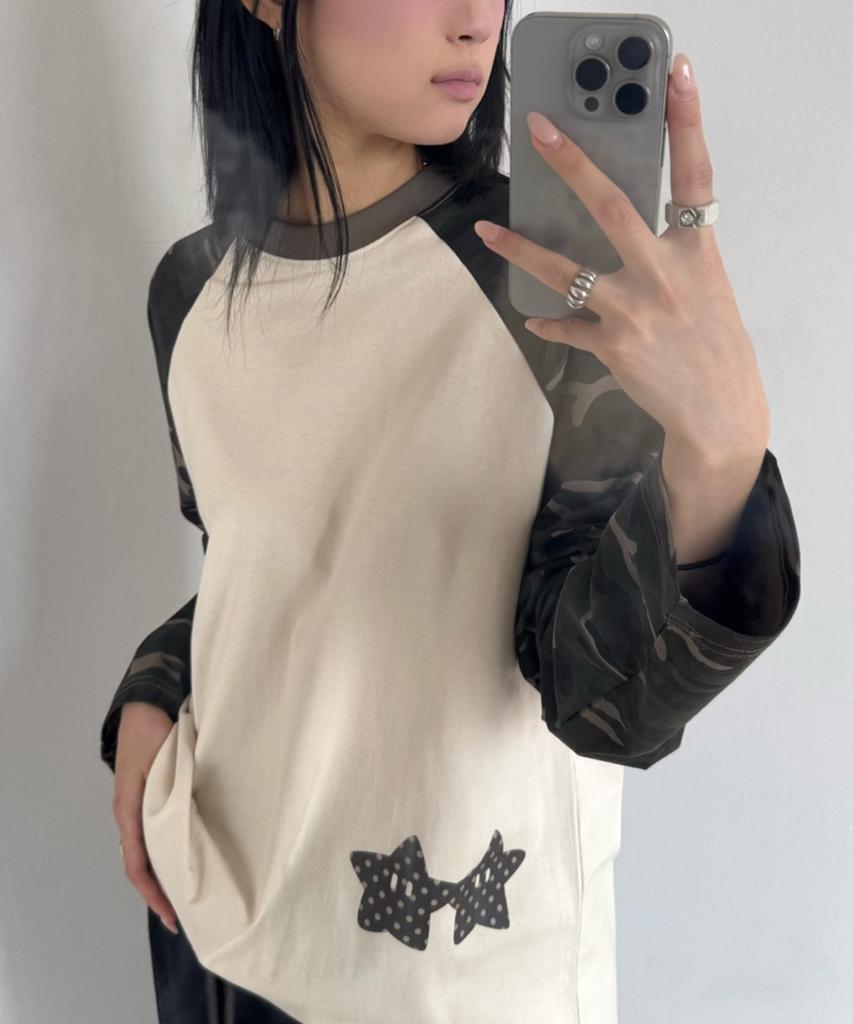 FUZZY SCAN Hold Hands Star Camo Raglan Long Sleeve 2 Colors