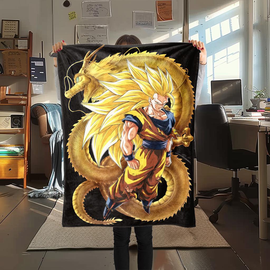 1 Stück Son Goku Druck Flanelldecke, Hohe Qualität für alle Jahreszeiten, Heimdekoration, Wärme und Komfort, Perfekt für Weihnachtsgeschenke
