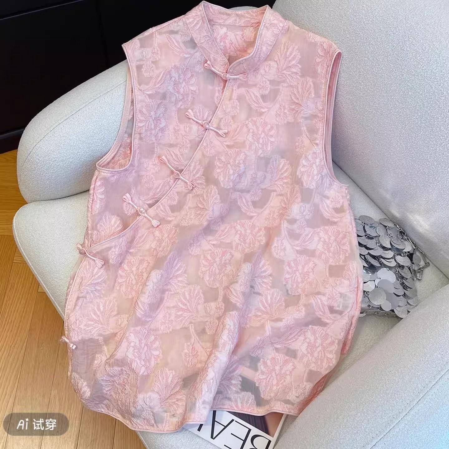 

Flower organza vest 2025 summer summer popular vest top M [Recommended below 50kg] розовый