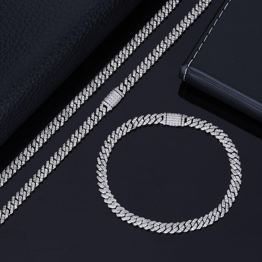 

6mm Zircon Cuban Link Necklace & Bracelet: European/American Hip Hop Jewelry Bracelet 7 inches