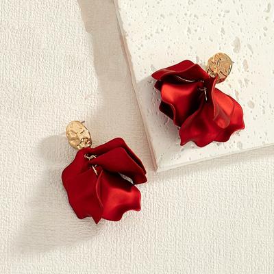 Summer Fairy Red Flower Petals Spray Paint Resin Acrylic Earrings Ear Jewelry