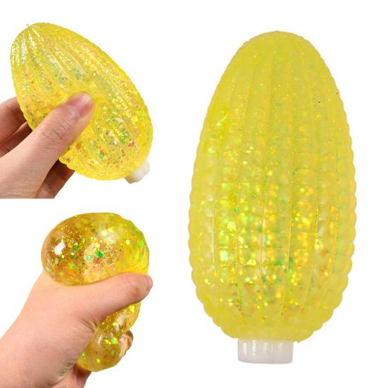 Glitter Corn Squeeze Toy Slow-Rising TPR Fidget for Stress Relief Realistic Vegetable-Shaped Decompression Gadget for Kids Adults