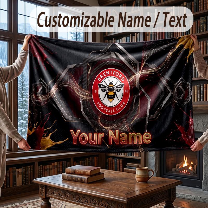 Coperta Plaid in Flanella con Nome Personalizzato Modello Calcio Brentford Calda Decorazione per la Casa
